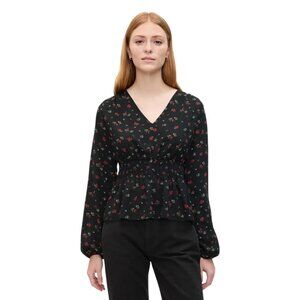 GAP Peplum Ditsy Floral‎ Print Top Black Women's Size Medium